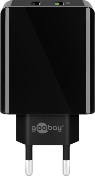 goobay Dual-USB Schnellladegerät USB/QC3.0 28W schwarz (1er Softpack)