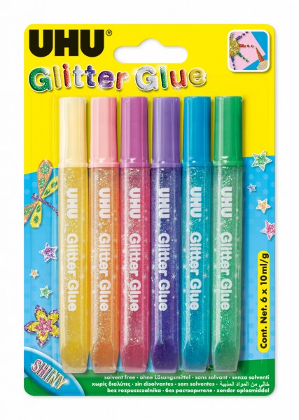 UHU Glitter Glue SHINY Tuben 6x10ml