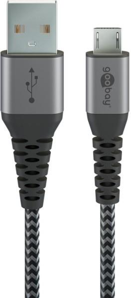 goobay Micro USB auf USB-A Textilkabel mit Metallsteckern space grau/silber 0,5 m (1er Softpack)