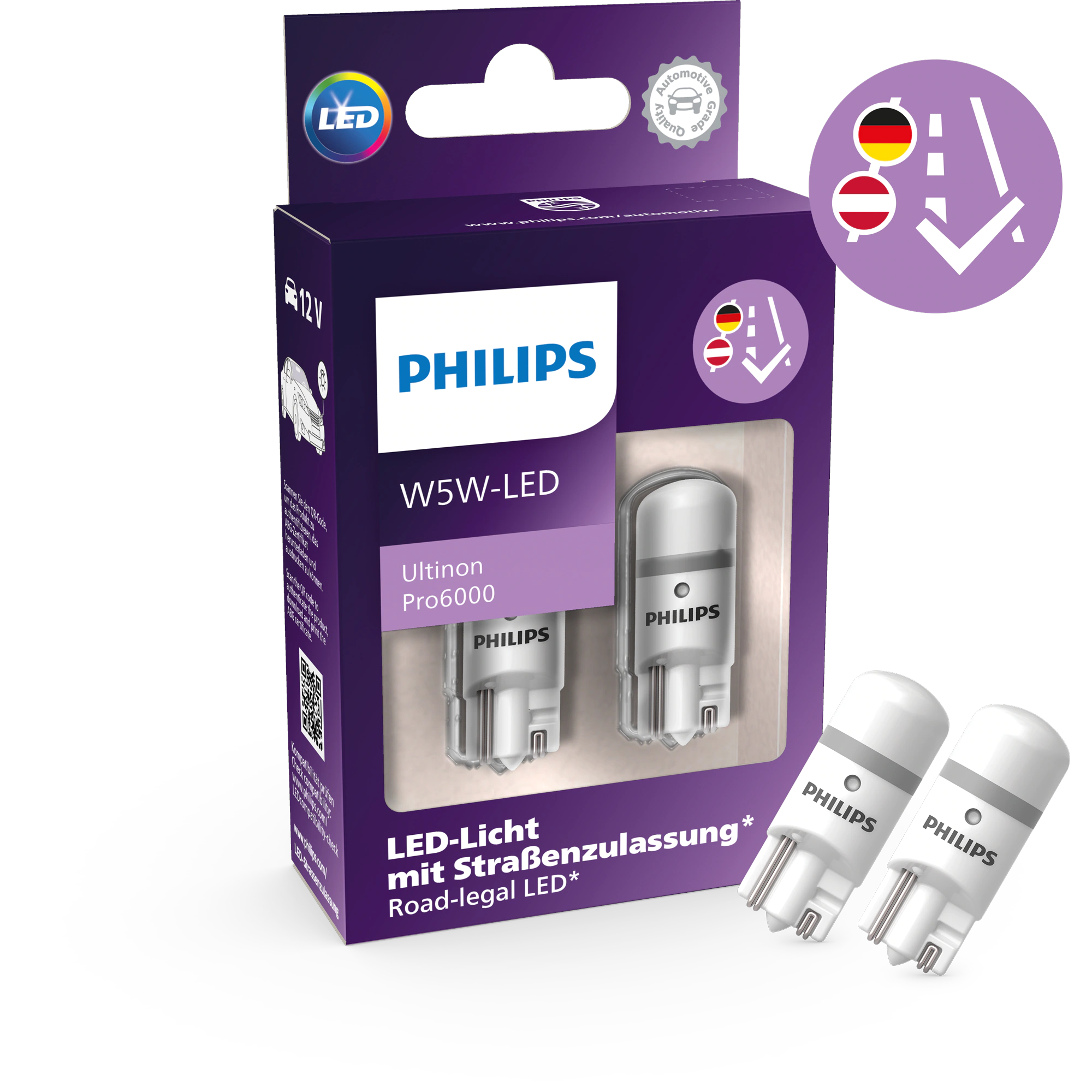 Philips Ultinon Pro6000 LED W5W 12 V 0,9 W (2er Blister), Scheinwerferlampen, Auto & Motorrad, Halogen, Beleuchtung, Rund ums  Fahrzeug