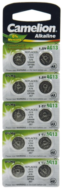 Alkaline Knopfzellen AG13 Typ LR44, 1,5V, 11,6x5,4mm (10er-Blister)