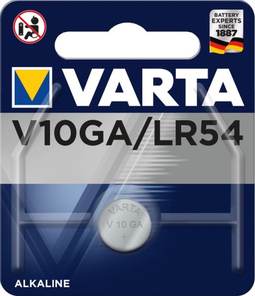 Varta Knopfzelle Alkali AG10, LR54, LR1130, 189, RW89,V10GA (1er Blister)