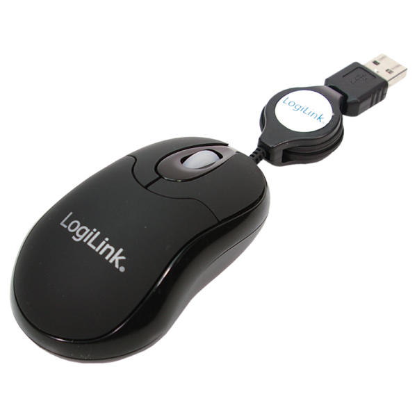 LogiLink Maus optisch USB Mini mit Kabeleinzug (1er Faltschachtel)