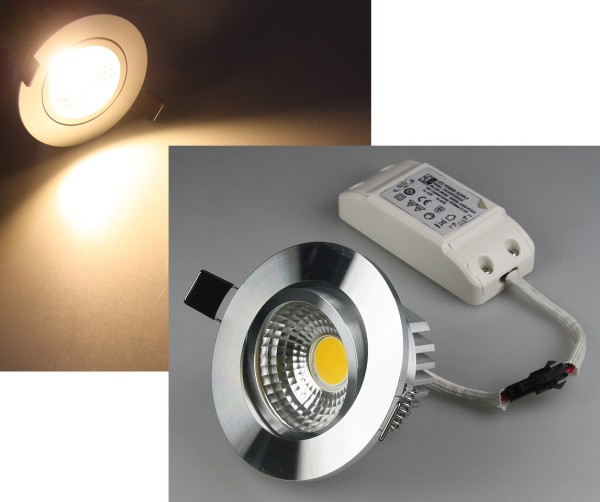 ChiliTec LED-Einbauleuchte COB-5, 5W, 350lm ALU, 3000K, 90°, Ø85xT47mm, Rahmen chrom