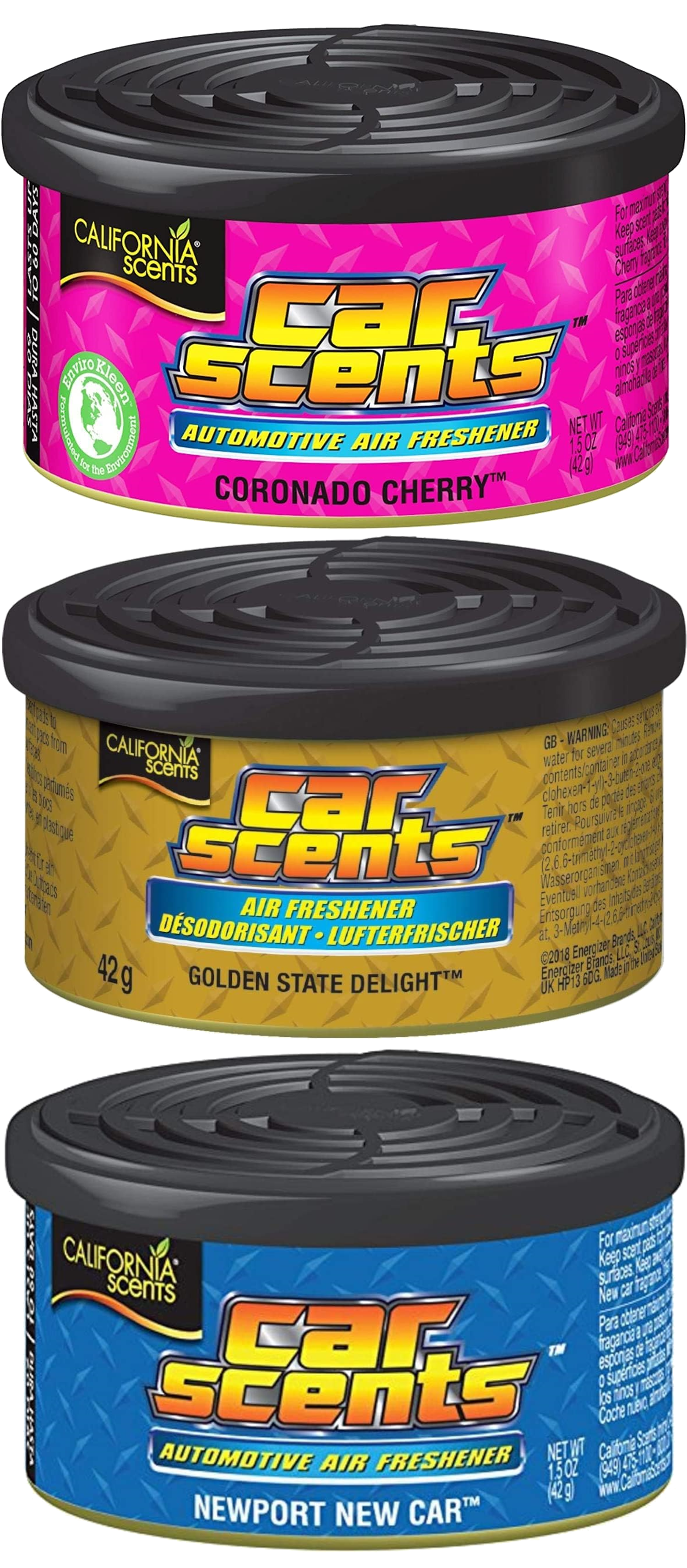 3x California Scents Car Scents - Coronado Cherry, Golden State Delight,  Newport New Car, Car Scents, California Scents, Duft, Rund ums Fahrzeug