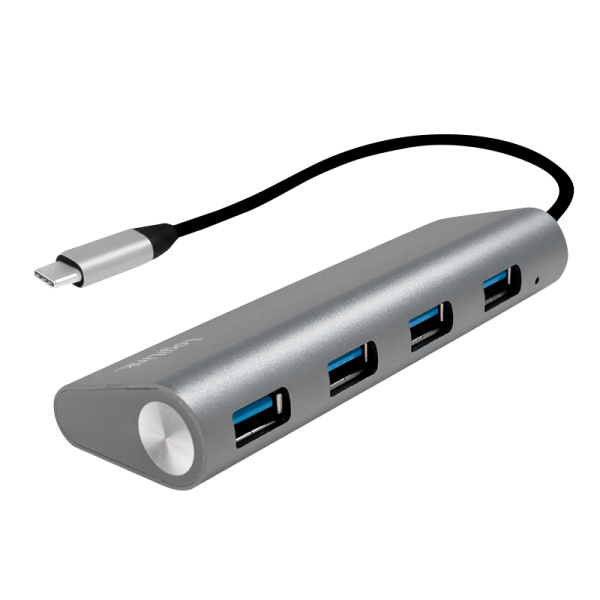 LogiLink USB C 3.2 Gen 1 x 1 USB C 4 Port Hub mit Aluminium grau (1er Faltschachtel)