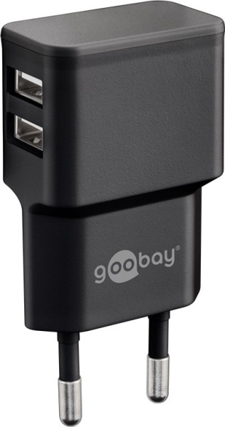 goobay Dual USB Ladegerät 12 W schwarz (1er Faltschachtel)