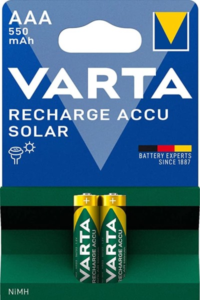 Varta Solar Rechargeable Nickel Metallhydrid Akku AAA Micro/HR03 550 mAh (2er Blister)
