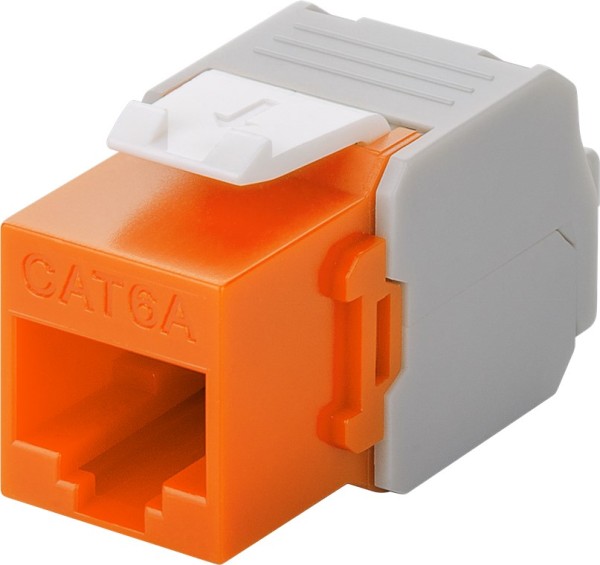 goobay CAT 6A Keystone RJ45 Modul UTP 500 MHz orange/weiß (Bulk)