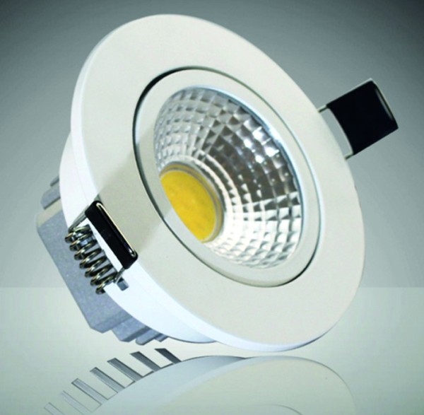 ChiliTec LED-Einbauleuchte COB-5, 5W, 350lm ALU, 3000K, 90°, Ø85xT47mm, Rahmen weiß