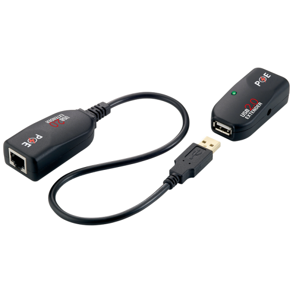 LogiLink USB 2.0 CAT 5 Extender Pigtail POC Verlängerung schwarz bis zu 50 m (Bulk)