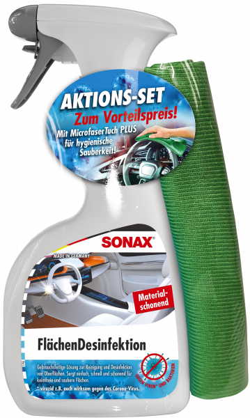 SONAX FlächenDesinfektion 500 ml + MicrofaserTuch