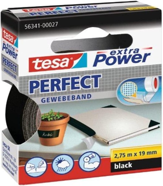 tesa Gewebeband extra Power Perfect schwarz 2,75 m x 19 mm