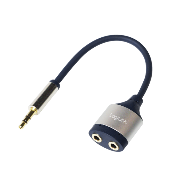 LogiLink Audio Kabel 3,5 mm 3 Pin/M zu 2 x 3,5 mm 3 Pin/F schwarz/blau 0,18 m