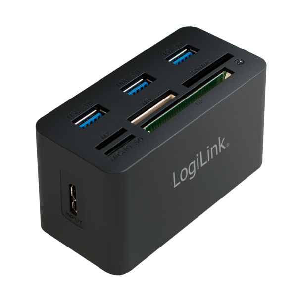 LogiLink USB 3.0 Hub mit All in One Kartenleser schwarz (1er Faltschachtel)