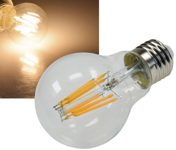 ChiliTec LED Glühlampe E27 Filament G60k klar 3000k, 750lm, 230V / 8W, warmweiß