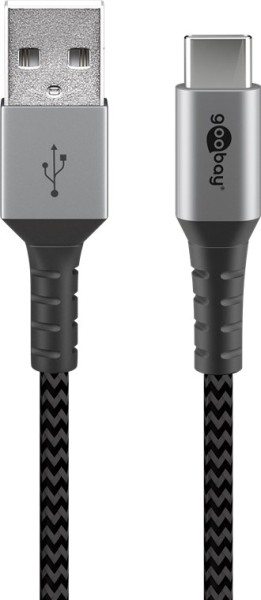 goobay Textilkabel mit Metallsteckern USB-C auf USB-A space grau/silber 1 m (1er Softpack)