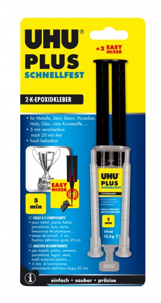 UHU Plus Komponentenkleber Schnellfest mit 2 Easy Mixer, 14 ml
