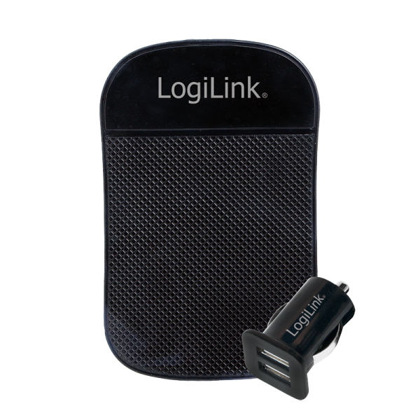 LogiLink USB Kfz Netzteil 2 x USB Port + Antirutschmatte 10,5 W schwarz (1er Blister)