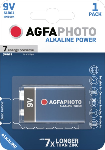 AGFAPHOTO Alkaline Power E-Block 6LR61 9V (1er Blister)