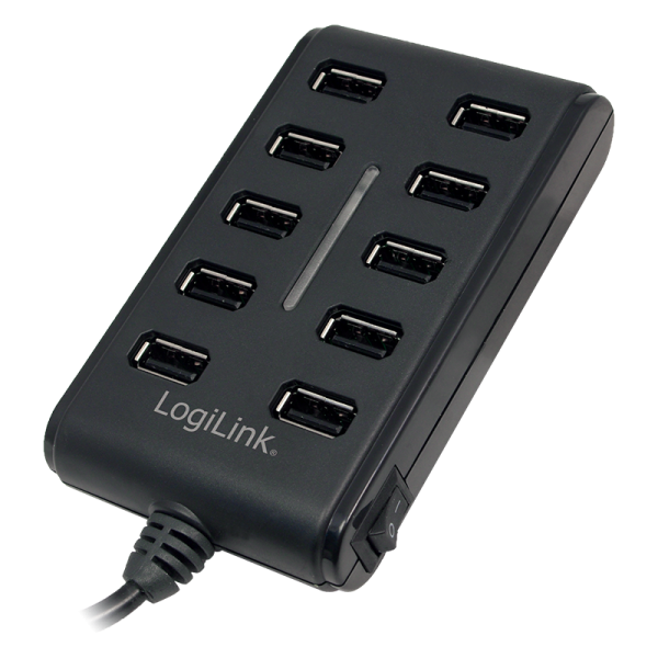 LogiLink USB 2.0 Hub 10 Port mit EIN/AUS Schalter schwarz (1er Faltschachtel)