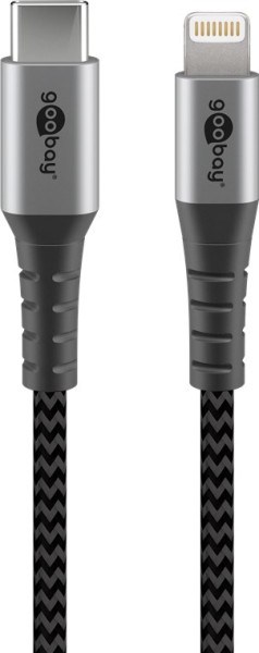 goobay Lightning auf USB-C Lade- und Synchronisations Vollmetall-Kabel schwarz/grau 1 m (1er Softpac