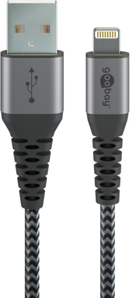 goobay Lightning auf USB-A Textilkabel mit Metallsteckern space grau/silber 0,5 m (1er Softpack)