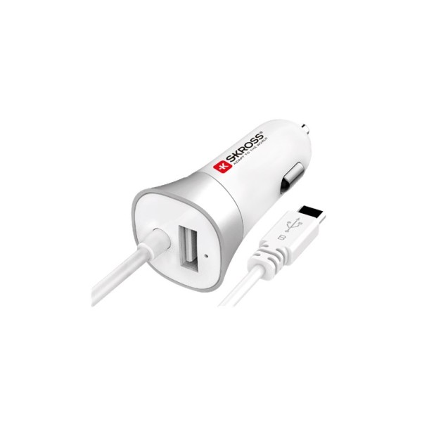 SKROSS USB Car Charger und Micro USB Kabel 12 V weiß/silber (1er Blister)