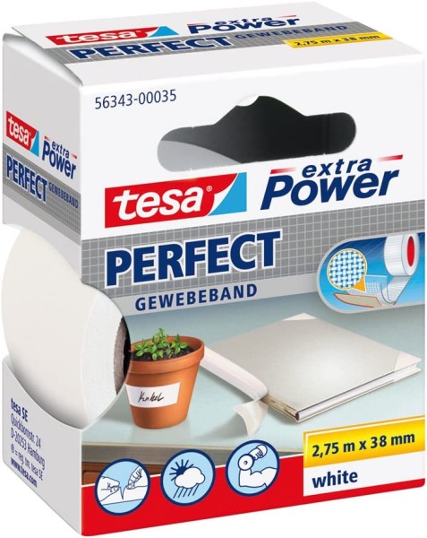 tesa Gewebeband extra Power Perfect weiß 2,75 m x 38 mm