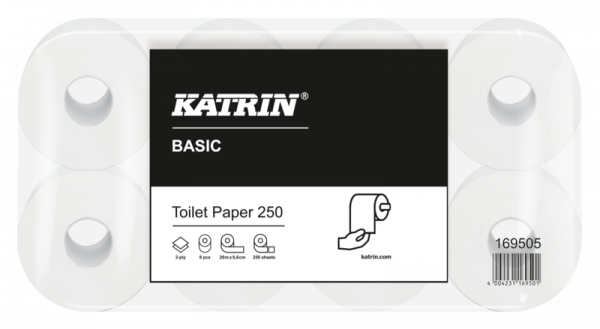 Katrin Toilettenpapier Basic Toilet Paper 2-lagig (8 Rollen, 250 Blatt)