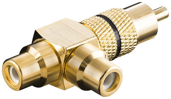 goobay Adapter mit schwarzem Farbring Cinch Stecker auf 2xCinch Kupplung-vergoldet