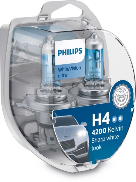 Philips WhiteVision Ultra H4/W5W 12V 60/55W P43t 4200k (2er Box)