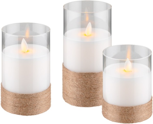 goobay 3er-Set LED-Echtwachs-Kerzen im Glas weiß (3er Faltschachtel)