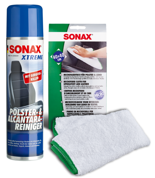 SONAX XTREME Polster- & AlcantaraReiniger 400 ml + MicrofaserTuch für Polster & Leder 40 x 40 cm