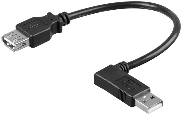 goobay USB 2.0 Hi-Speed Verlängerungskabel A Stecker 90° Links auf A Buchse schwarz 0,15 m