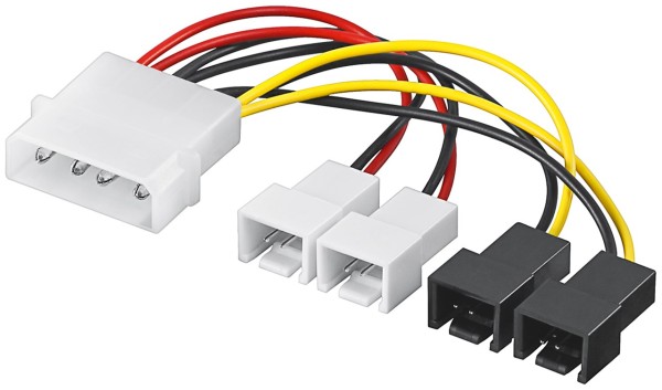 goobay Internes PC Stromkabel 4 polig auf 2 x 2 polig 12 V + 2 x 2 polig 5 V schwarz/gelb/rot 0,15 m