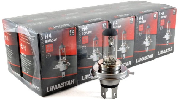 LIMASTAR Glühlampe H4 12 V 60/55 W P43T/P45T (10 Stück)