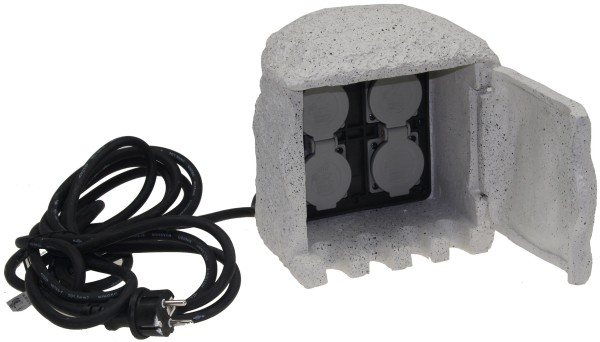 ChiliTec Gartensteckdose Stone, 4-fach 250V/16A, IP44, inkl. 5m Kabel