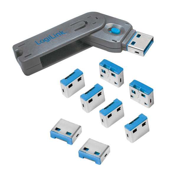 LogiLink USB Port Schloss 1 x Schlüssel und 8 x Schlösser (9er Set)