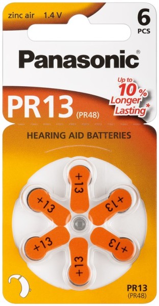 Panasonic Hearing Aid Zink Luft Knopfzelle V13/PR48 PR13 (6er Blister)