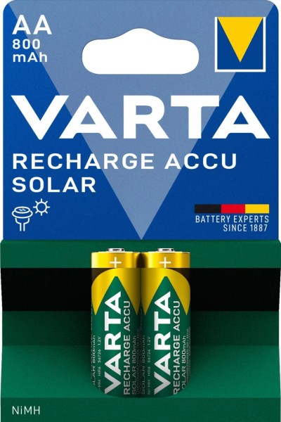 Varta Solar Rechargeable Nickel Metallhydrid Akku AA Mignon/HR6 800mA 1,2V (2er Blister)