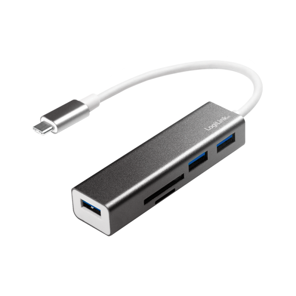 LogiLink USB 3.2 Gen 1 x 1 USB C 3 Port Hub mit Kartenleser (1er Faltschachtel)