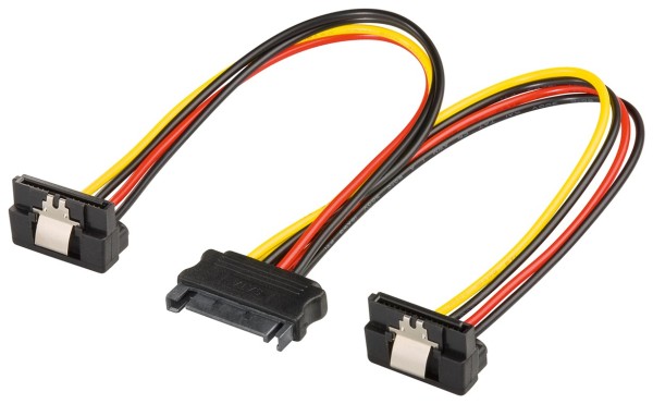 goobay Internes PC Stromkabel SATA Kupplung auf 2 x SATA Stecker 90° schwarz/rot/gelb 0,2 m (Bulk)
