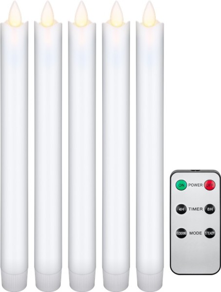 goobay 5er-Set weiße LED-Echtwachs-Stabkerzen, inkl. Fernbedienung weiß (5er Faltschachtel)
