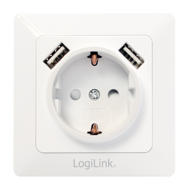 LogiLink Unterputz Steckdose mit 2 x USB Port + 1 x CEE 7/3 weiß (1er Blister)