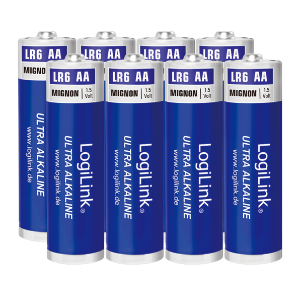 LogiLink Ultra Power AA Alkaline Batterie, LR6, Mignon, 1.5V, 8er Pack
