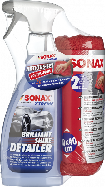 SONAX XTREME BrilliantShine Detailer 750 ml + MicrofaserTücher Außen - der Lackpflegeprofi (2 Stück)