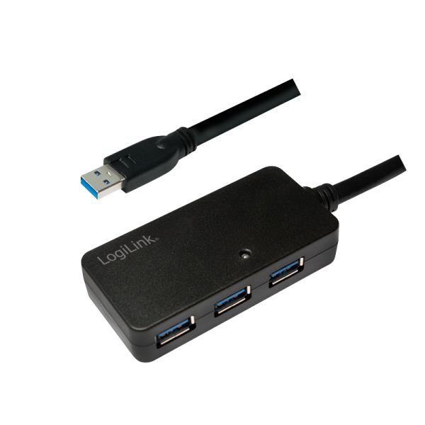 LogiLink USB 3.0 Kabel mit 4 Port Hub schwarz 10 m