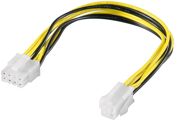 goobay Internes PC Stromkabel 8 Pin Stecker auf 4 Pin P4 Buchse gelb/schwarz (Bulk)