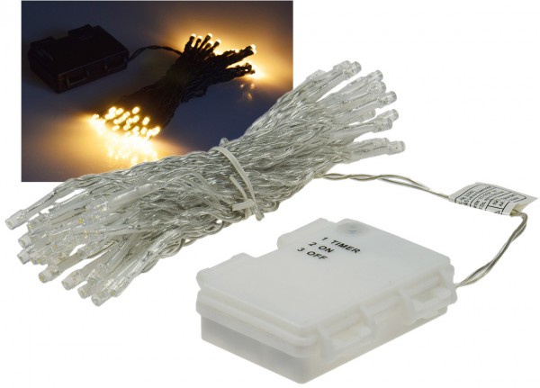 ChiliTec LED Batterie-Lichterkette CT-TK50 5m warmweiß, IP44, 50 LEDs, mit 6 Std.Timer